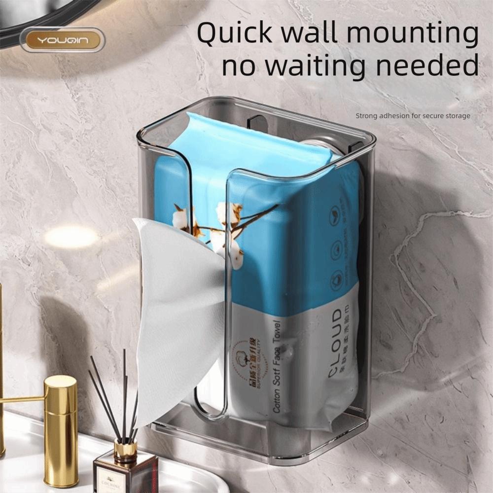 Punch-Free Suction Cup Tissue Box Removable Waterproof Paper Towel Storage Rack Refillable Clear Wet Wipes Container Kitchen