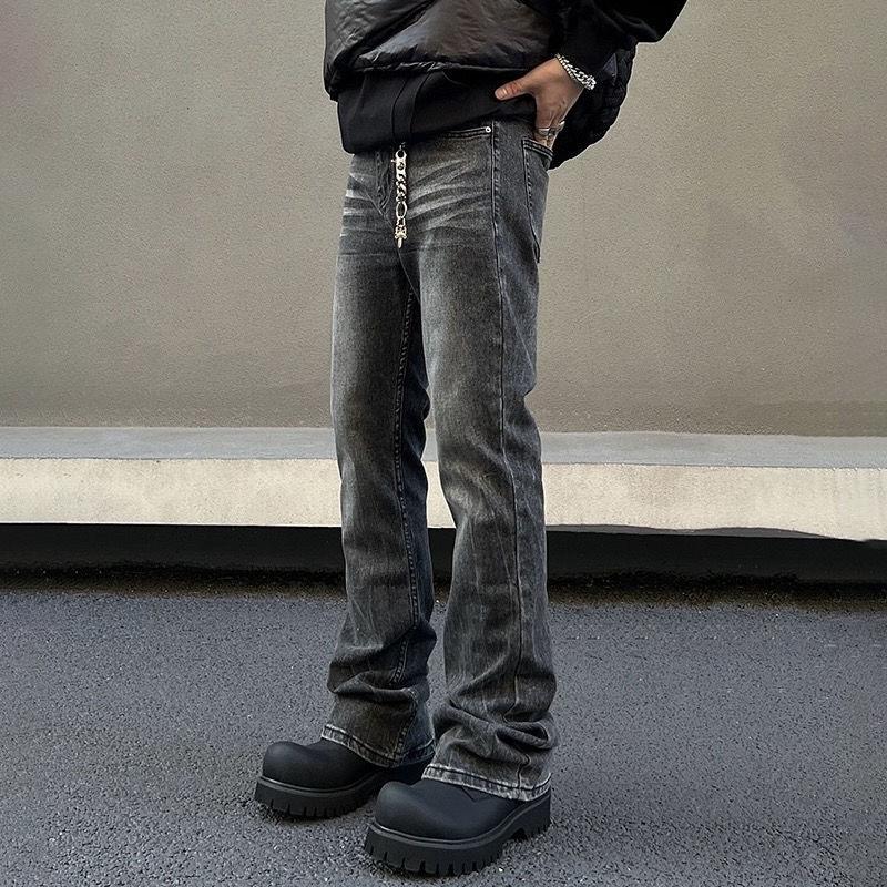 

Мужские вымытые черные облегающие прямые расклешенные джинсы с высокой эластичностью 3XL