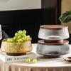 Glass Fruit Bowl Creative Large Salad Bowl Wood Base Snacks Popcorn Nuts Storage Bowls Home Christmas Snack Storage Container