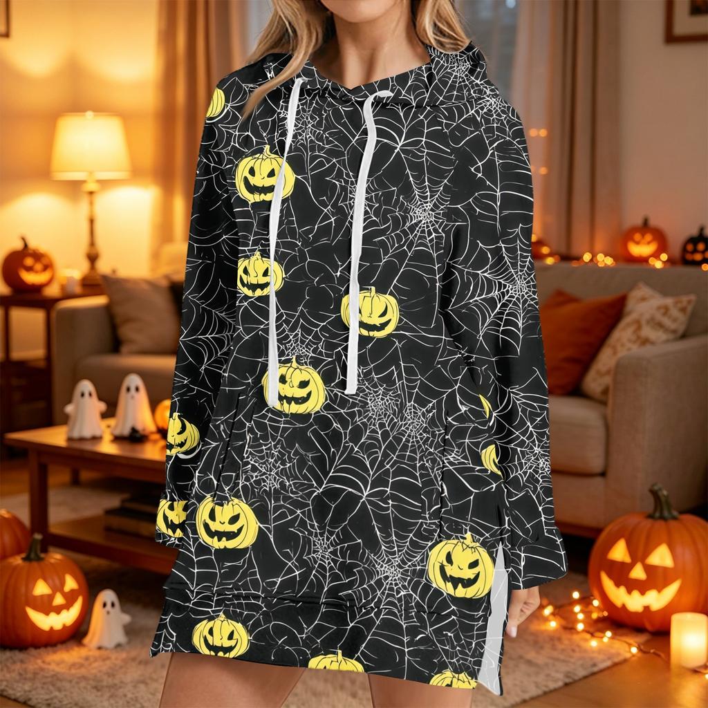 Women's Casual Long Sleeve Halloween Print Pullover Hoodie Sweatshirt