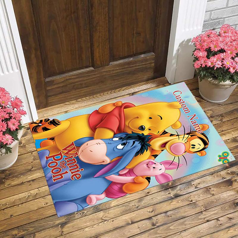 Personalized Name Winnie Pooh Living Room Non-Slip Area Rug Soft Carpet for Bedroom Kids Playroom Sofa Office Home Decor Doormat