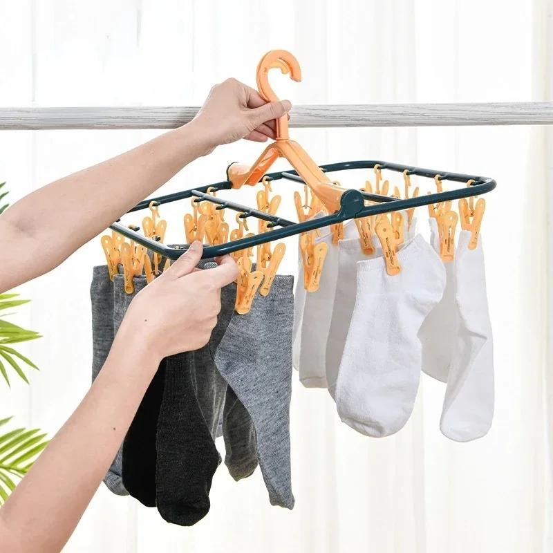 Student Child Household Sock Airing Gadget for Dormitory, 32 Clips Clothes Rack Clothes Hanger for Socks Hanging