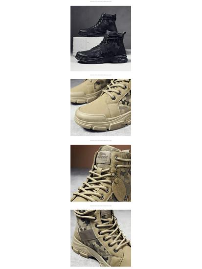 Men's High Top Camouflage Canvas Martin Boots - Autumn/Winter, Warm Cotton, Plus Size Snow Work Boots