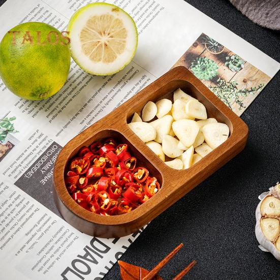 Serviertablett aus Holz mit Unterteilung, Gewürzschale, Soßenschalen mit mehreren Fächern für Snacks, Vorspeisen, Früchte, Süßigkeiten, elegante Holzteller für den täglichen Gebrauch