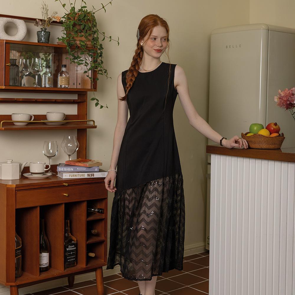 Deondeulob Dd_Sleeveless Mesh Hem Dress_Black
