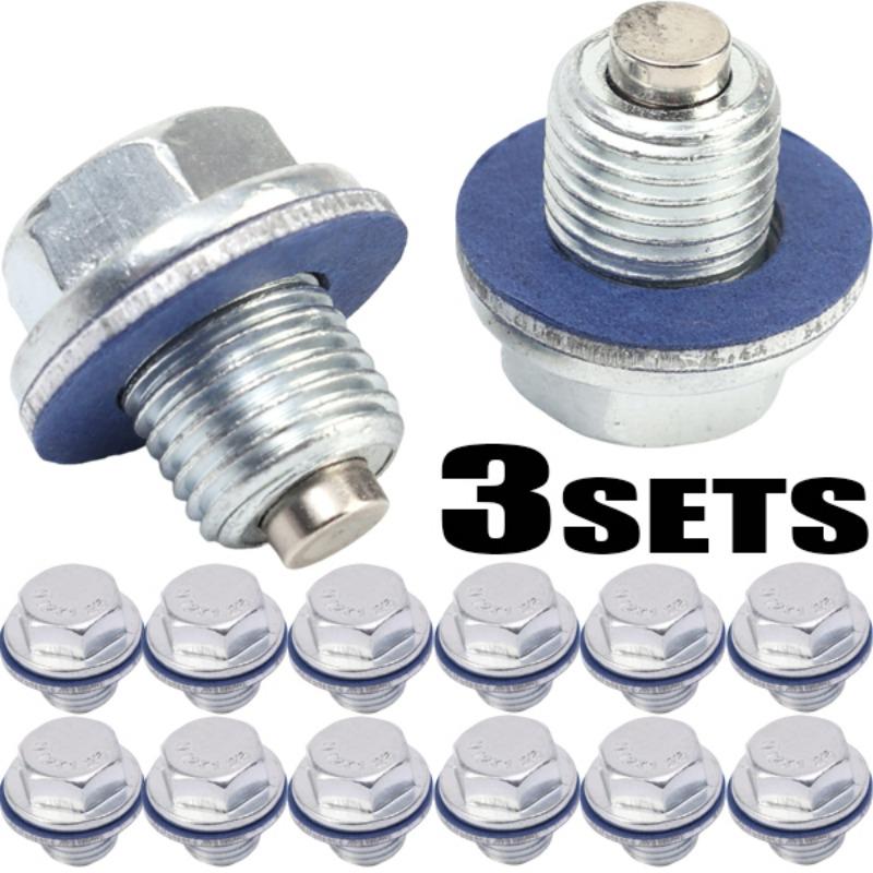 M12*1.25 Car Engine Oil Pan Drain Plug Bolt Silver with Washer Magnetic Oil Drain Screws Seal Ring for Toyota/Toyoda Gaskets
