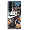 Etui na telefon - MANIACASE - Samsung Galaxy S26 Ultra - Silikon TPU - Czarne - Białe logo Nike & koło motocykla