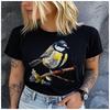 Unisex Polyester 100% Watercolor Hand-Painted Blue Jay Print T-Shirt Loose round Neck Casual Short Sleeve Fashion Top for Summer
