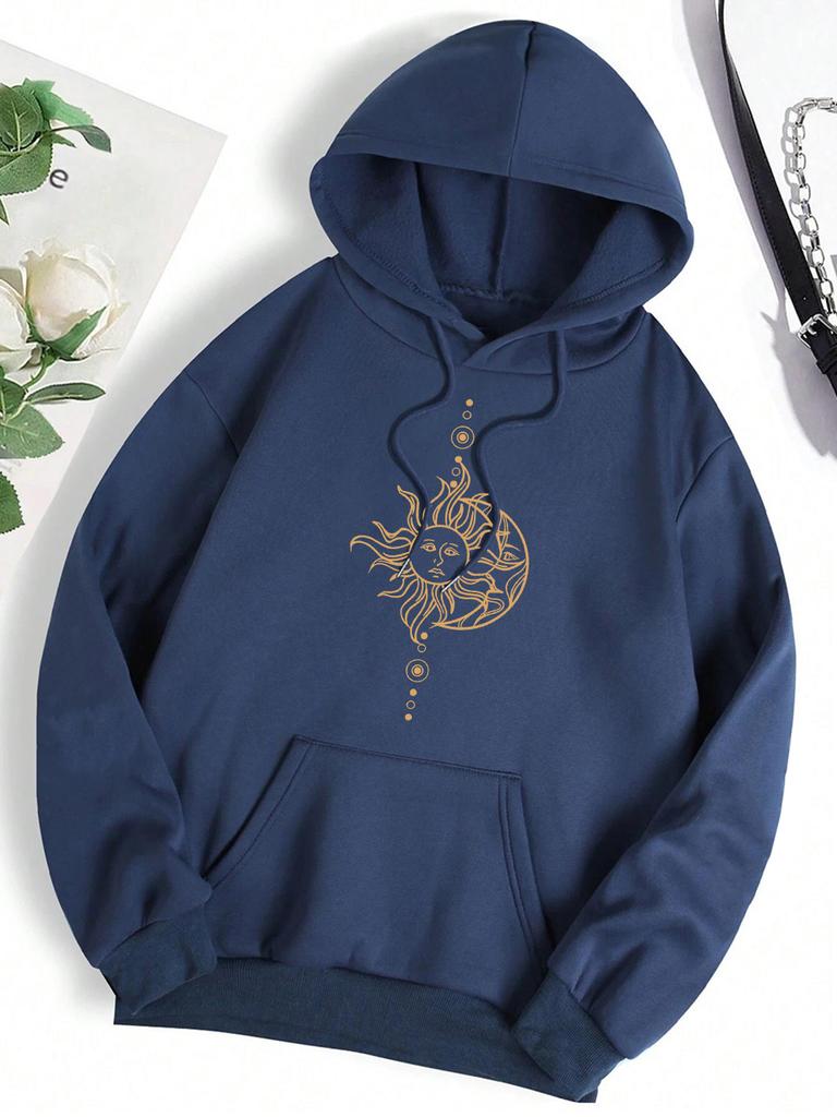 Funny'S Sun And Moon Face Men Women Hoody Hip Hop Loose Hoodies Harajuku Loose Sweatshirt Fashion Warm O-Neccouple Clothes