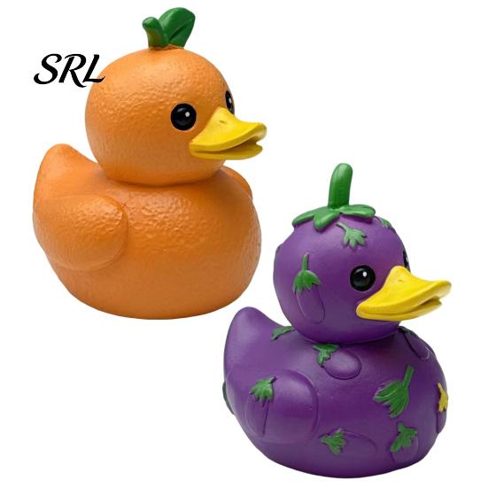 Cute Duck Ornaments Funny Orange Eggplant Figurine, Fruit Vegetable Resin Statue, Adorable Desk Small Animal Collectibles Decor for Car Dashboard Home