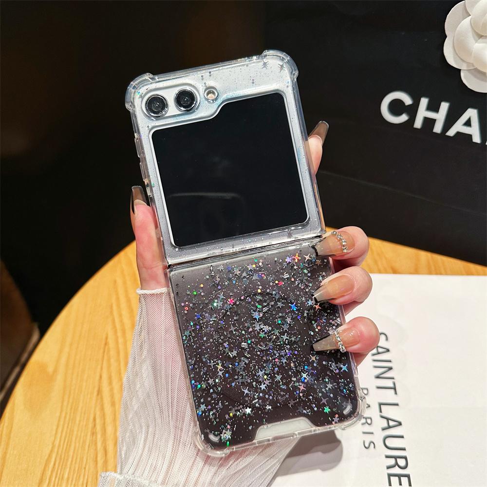 

Чехол Glitter Stars Magsafe Flip6 Flip5 для Samsung Galaxy Z Flip 6 3 4 5 Z6 Flip6 Z5 Z4 flip4 Магнитный чехол для беспроводной зарядки For Z Flip6