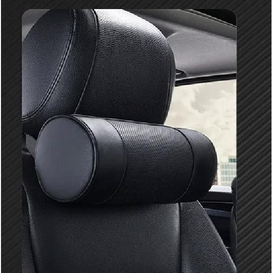 Genuine Leather Car Seat Headrest Pillows Auto Safety Cylindrical Black Neck Support Cover Cushion Memory Bone Head Protector