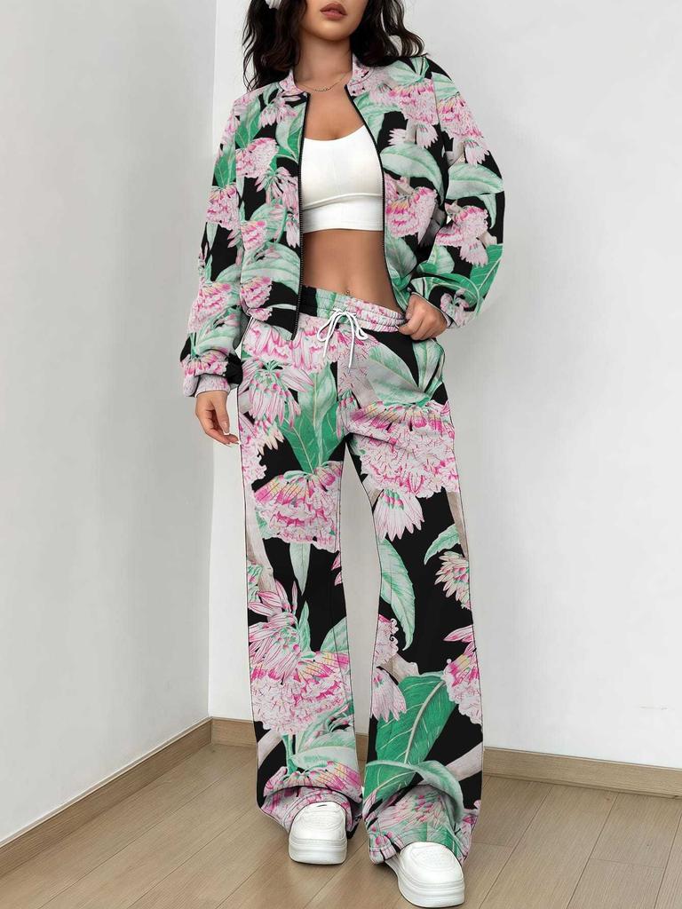 Black Retro Style Explosion Autumn and Winter New European and American Women's Clothing Flower Printing Suit Women