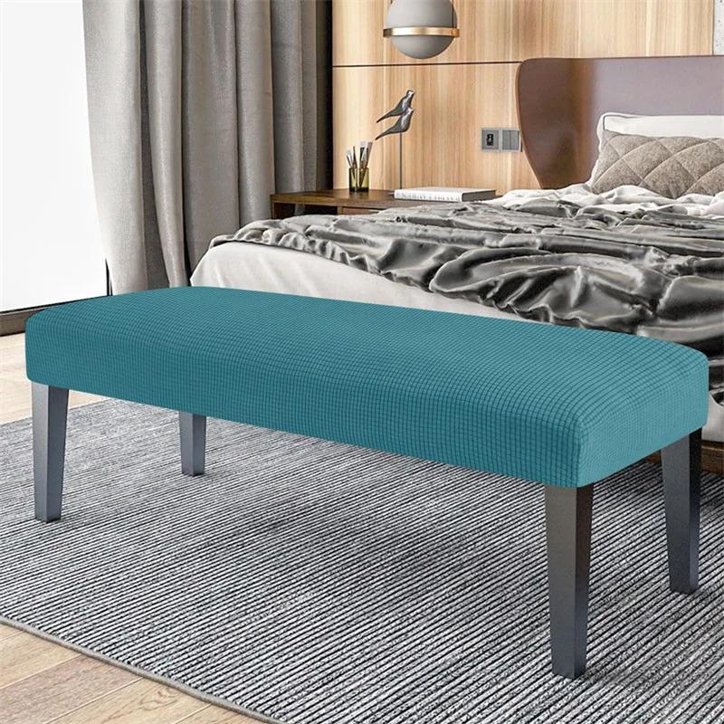 Polar Fleece Long Bench Cover Stretch Piano Stool Slipcovers Rectangle Bench Dust Covers for Bedroom Living Room Home Decor