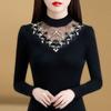 T-shirt da Donna con Fondo in Pizzo Nero a Maniche Lunghe Top Oversize