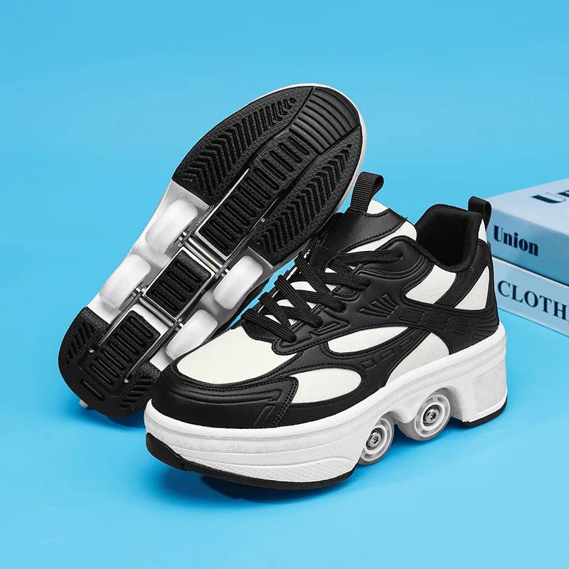 Children's Board Shoes Four Roller Shoes Fashion Unisex Automatic Pop-up Sneakers Dual Skate Casual Shoes Very