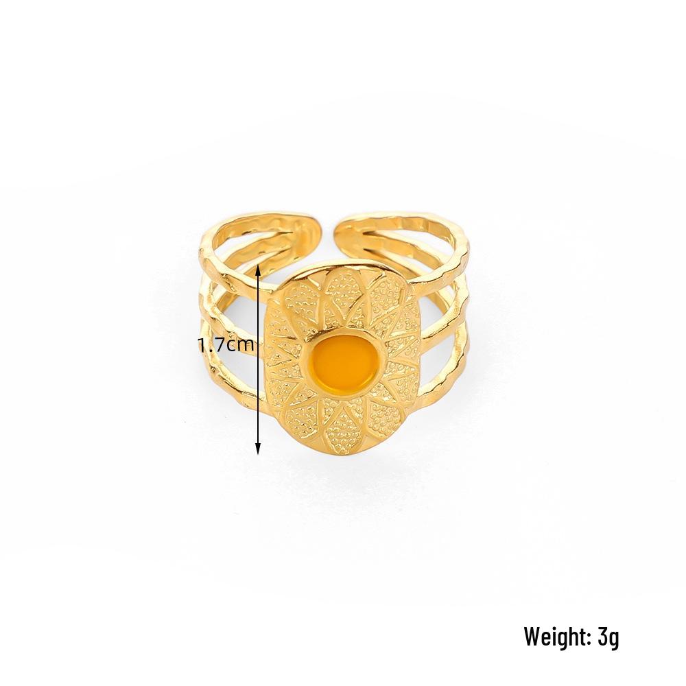 European Ethnic Colorful Stone Open Stainless Steel Drip Oil Turquoise Adjustable Ring