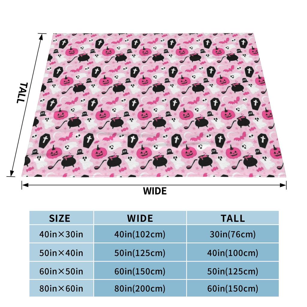 Pink Cute Ghosts Flannel Blankets Halloween Funny Throw Blankets for Home Hotel Sofa 150*125cm Rug Piece