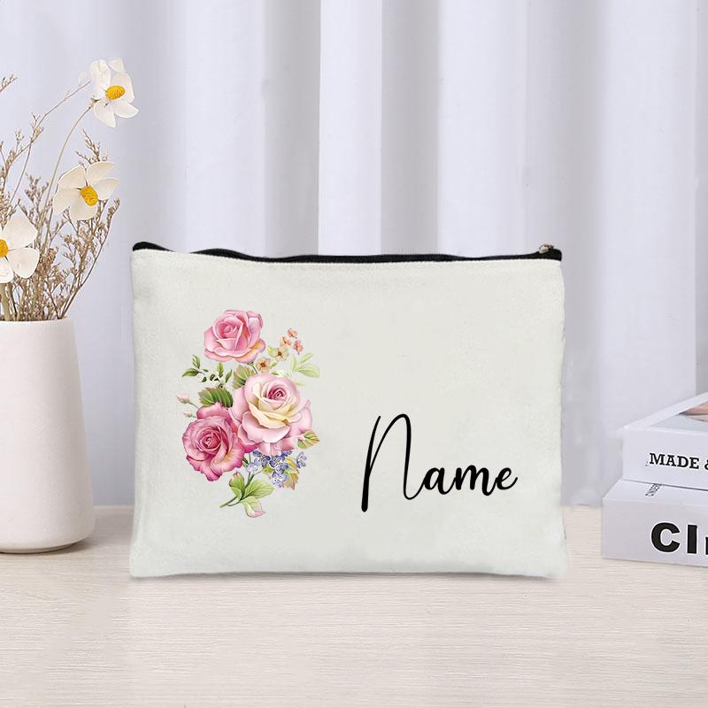 Flower Personalized Name Lipstick Bag Travel Make Up Pouch Kawaii Coin Purse Aesthetics Cosmetic Organizer Gift for Your Lover