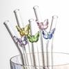 Reusable Glass Straws With Butterfly Eco Friendly Drinking Straws With Clean Brush For Smoothies Cocktails Bar Accessory