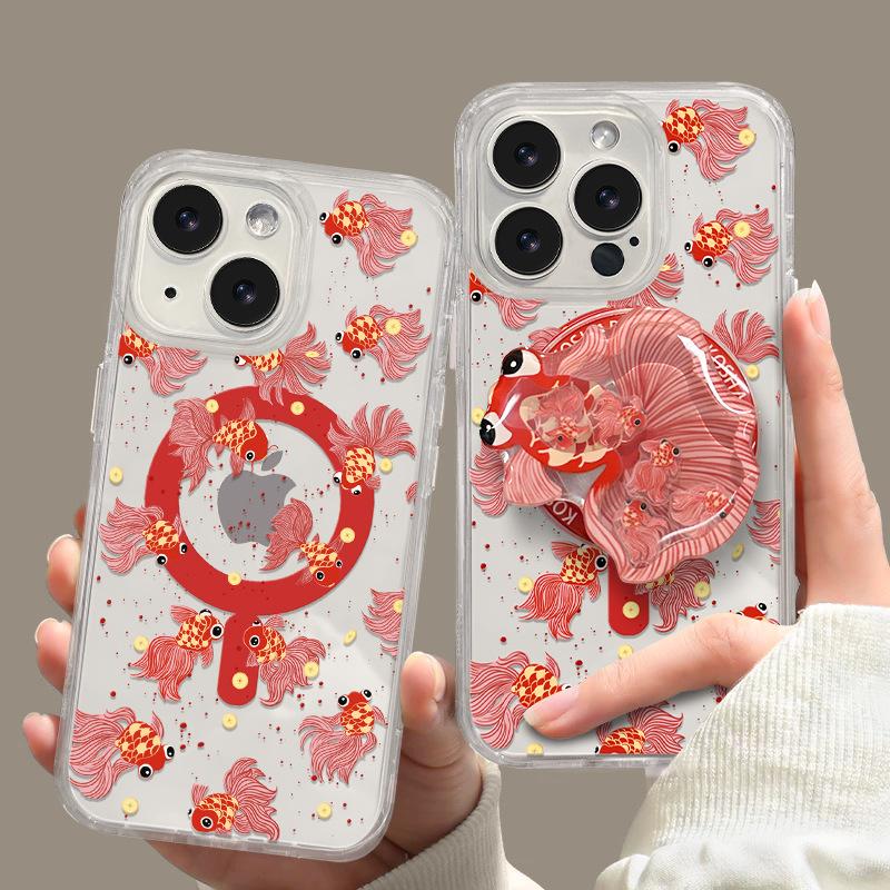 

Магнитная подставка для нот Koi с тряской, подходит для Apple 16promax, прозрачный чехол для мобильного телефона 15, браслет 14, национальный стиль 13, мягкий iPhone 16