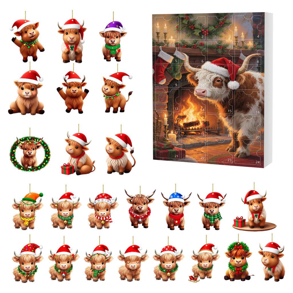 Christmas 24day Advent Calendar With Acrylic Cow Ornament For Holiday Gift Giving