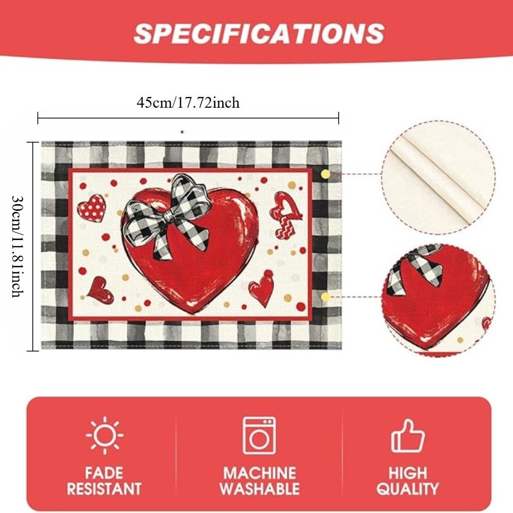 Buffalo Plaid Red Heart Valentine's Day Placemats Table Runner Seasonal Bow Tie Table Mats for Party Kitchen Dining Decoration