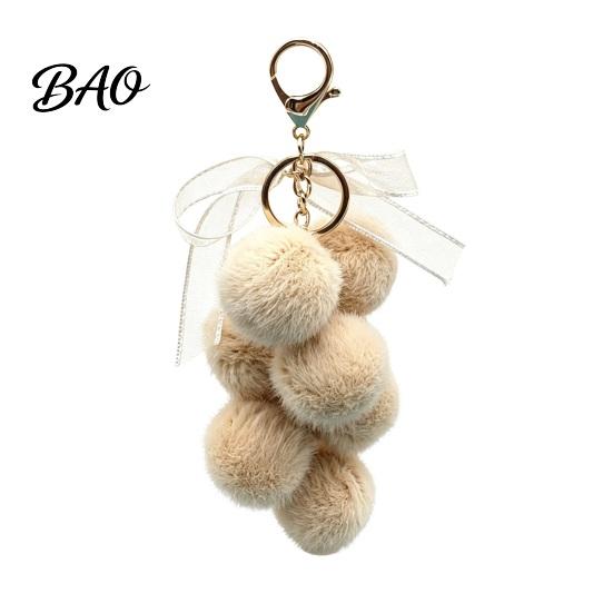 Fruit Bag Charm Plush Grape Keychain for Handbags, Fuzzy Cluster with Bow, Decorative Fluffy Ball Keyring Backpacks and Purses Accessory