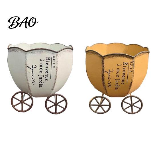 Office Desk Planter Retro Pumpkin Cart Planter, Decorative Metal Flowerpot with Drainage Hole, Stylish Unique Flower Pot Plant for Indoor Outdoor Home
