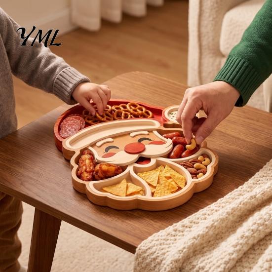Durable Christmas Food Tray Tree Serving Platter, Wooden Snack for Holiday Parties, Multi-Compartment Display Festive Fruit Dish with Compartments