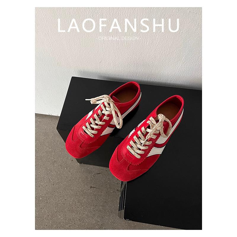 Cowhide Version! Silver Inner Height Increase Niche Moral Training Shoes Lace-up Forrest Gump Shoes Casual Sports Versatile Retro Board Shoes Women