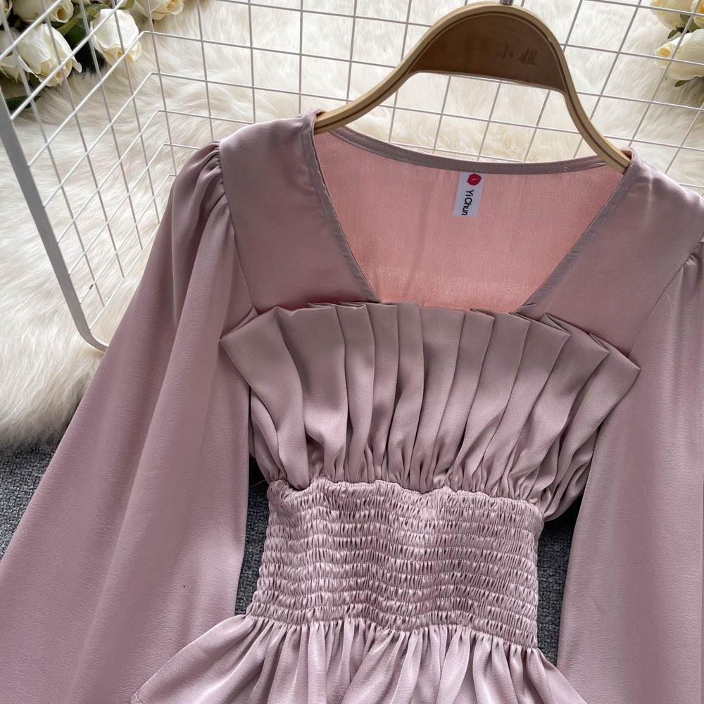 RUGOD Dámská podzimní košile s úzkým pasem a čtvercovým límcem, krásná košile s dlouhým rukávem