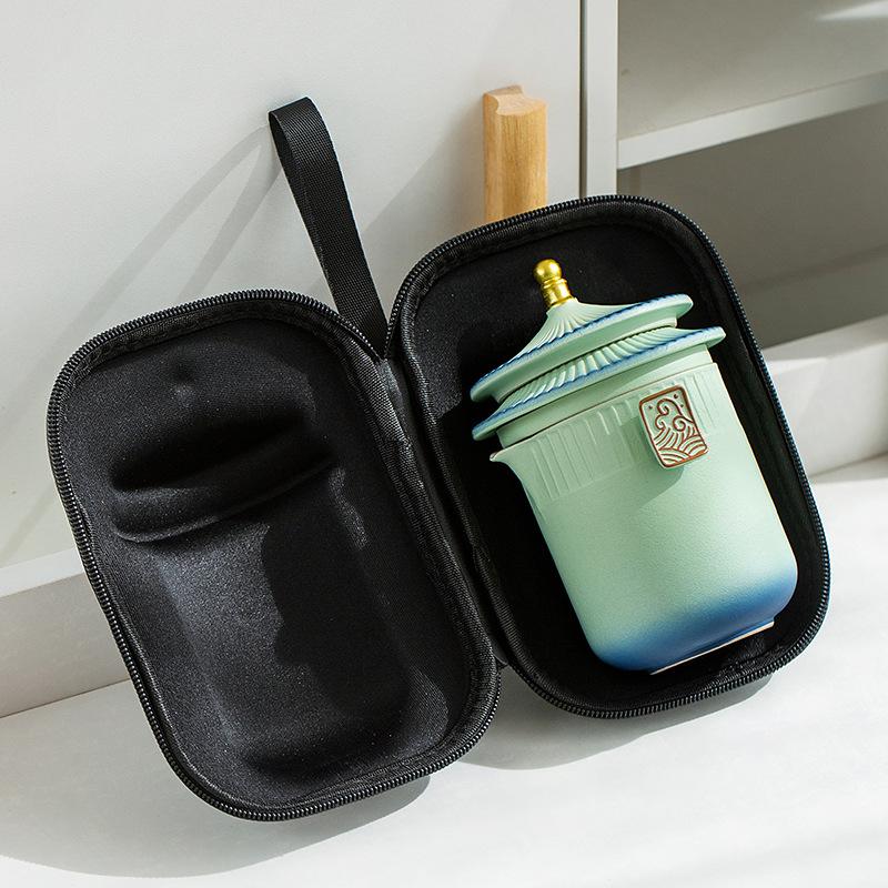 Court style coarse pottery gradual change glaze travel tea set small set one pot three cups portable company creative souvenir