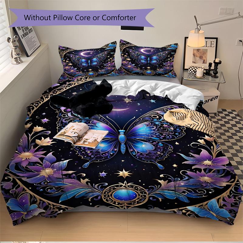 3pcs Celestial Butterfly Print Duvet Cover Set, Cover For Bedroom Guest Room (1 Duvet Cover + 2 Pillowcase, Without Quilt),  Yy250922228
