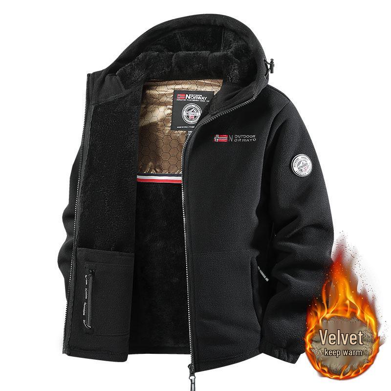 Unisex Fleece Lined Hooded Cotton Jacket - Thickened Casual Cardigan Style