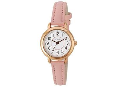 J-Axis Wristwatch AL1315-PI Pink Faux Leather Band Gold Metal Case No Waterproof
