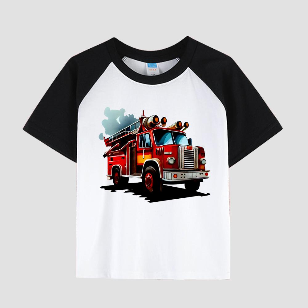 Children's Short Sleeve T-Shirt with Inserted Shoulder, Round Neck, Cotton Fabric, Boy's Stylish Casual Top for Summer