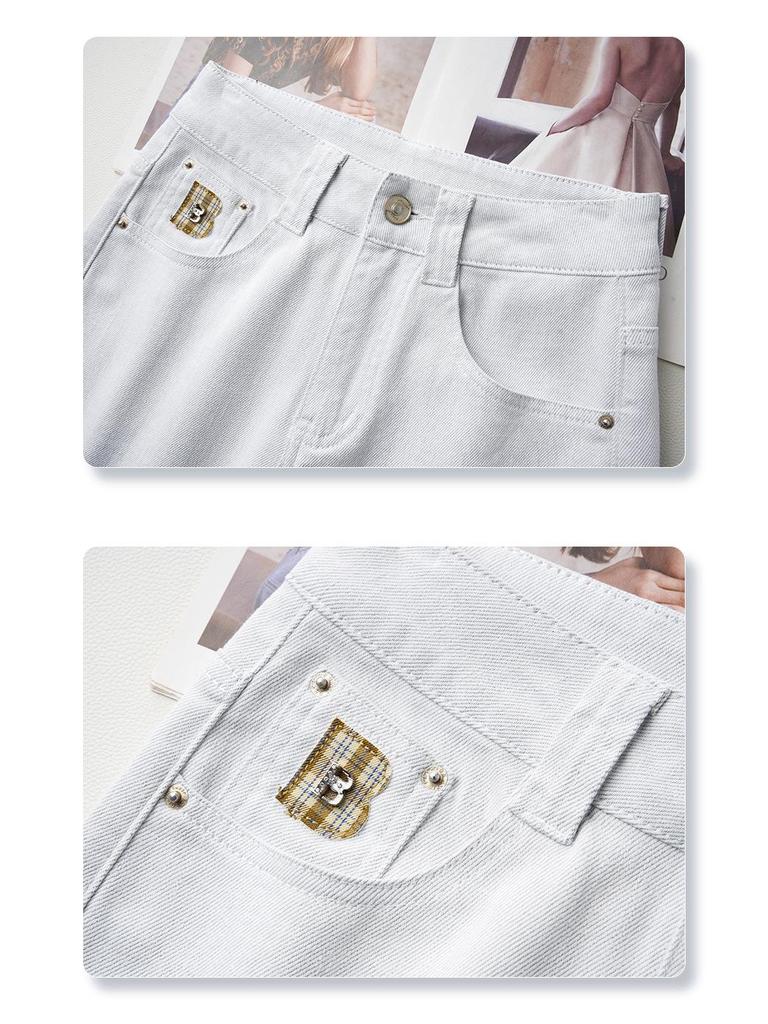 Women's White 2025 Spring/Fall High Street Wide-Leg Slimming Jeans