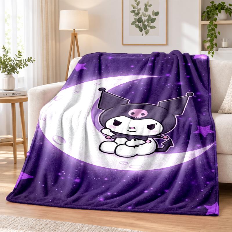 Kuromi Flannel Throw Blanket Soft Warm Cozy For Sofa Bed Indoor Home Bedroom Use