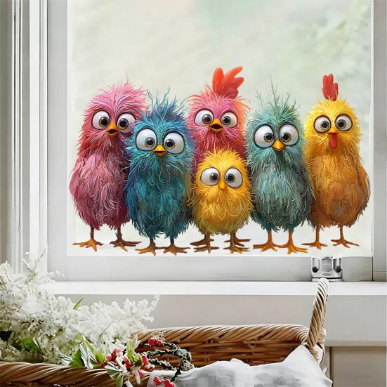 Adesivos Estáticos para Janela Animais Engraçados em Desenho Animado Decalque de Janela Reutilizável Adesivo Impermeável Removível para Quarto Escritório Casa Portas de Vidro Decoração de Janela