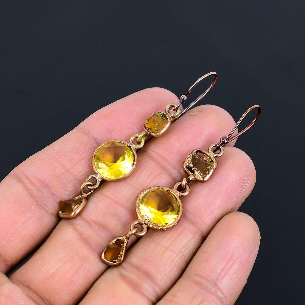Citrine Earrings Gemstone Jewelry, Copper Electroformed Earrings, Handmade Jewelry Birthstone Earrings, Gift For Him