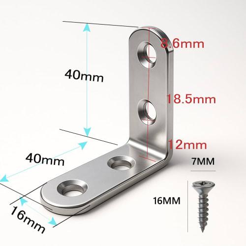 Wholesale: 30/50 Stainless Steel L-Shaped Brackets, 40mm x 40mm x 16mm, Corner Braces, Joint Brackets, Reinforcement Brackets, Screws Included, 120/20