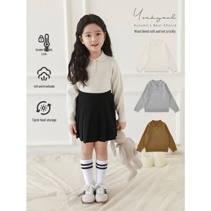 YOYO Mädchen Polo-Pullover aus Wollmischung