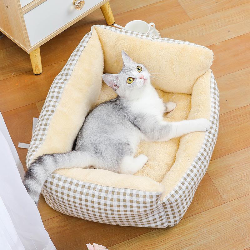 

Зимний утолщенный бархатный теплый коврик для клетки для кошек, ограждение для клетки для кошек, которое можно связать и закрепить с помощью веревки, гнездо для домашних животных S 50*35cm