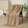 Solid Color Knitted Sofa Throw Blanket with Tassels - Ideal for B&B or Hotel Use