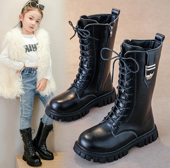 Autumn Long Boots For Girls PU Leather Trend Teenager Girl's Boots Korean Style Big Girl's Party Footwear