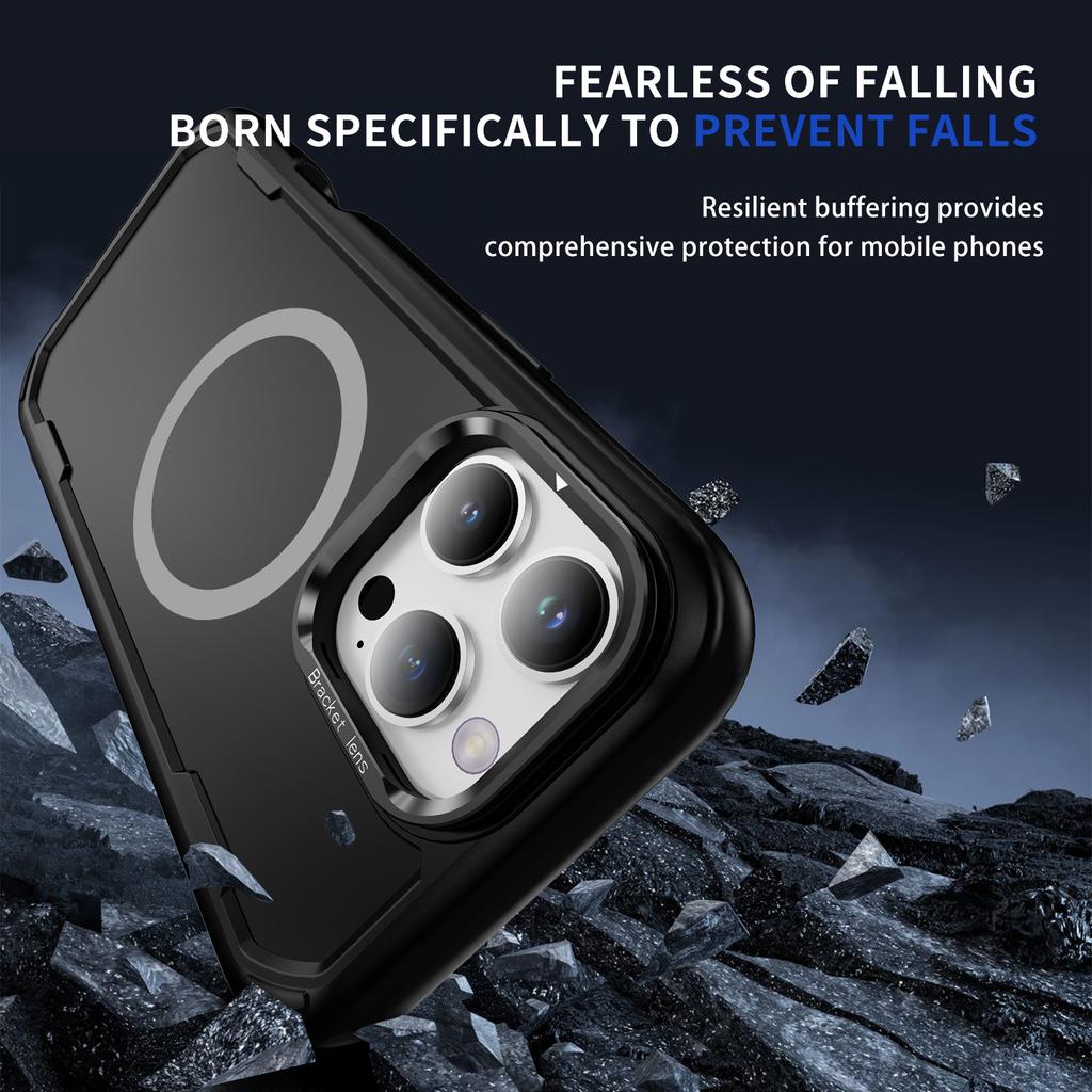 For iPhone 16 Pro Max Case Compatible with MagSafe Lens Frame Kickstand TPU + PC Shockproof Phone Cover