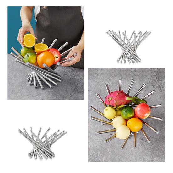 Yousheng Fruit Basket for Kitchen Counter Stainless Steel Fruit Bowl Folded Rotation Fruit Stand Holder Decorative Bread Vegetables Snacks Storage