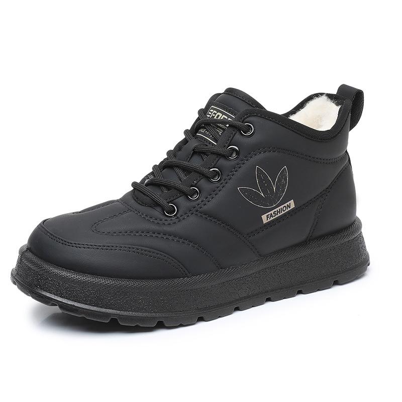 Women's Fashion Lightweight Thick Sole Lace-up Winter Warm Snow Boots Fur One Wool Lining Non-slip Casual Sports Cotton Boots Sneakers