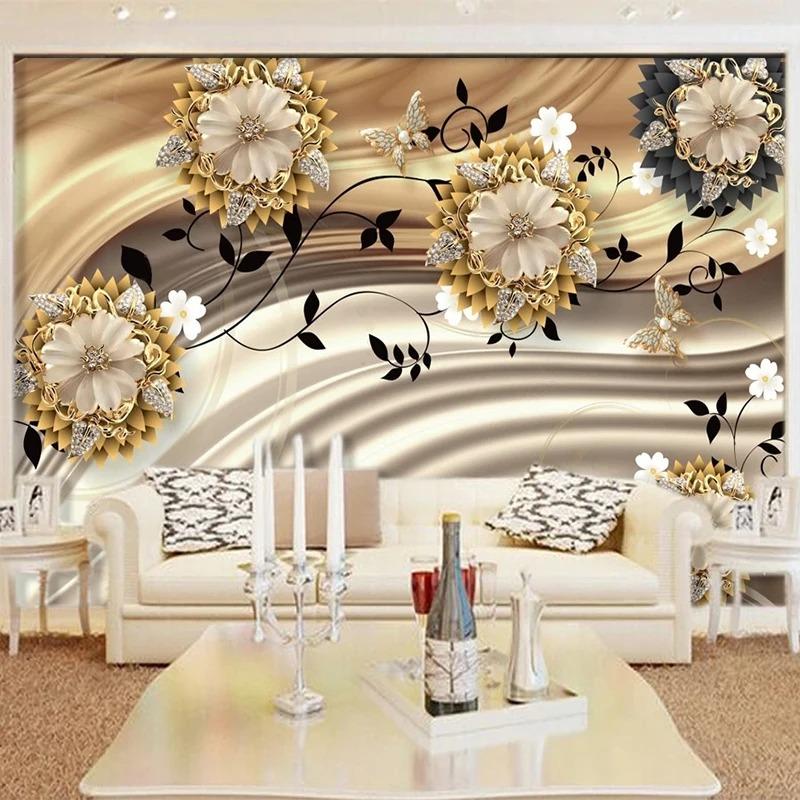 European Style Mural Luxury 3d Stereo Jewelry Flower Wall Paper Living Room Tv Sofa Bedroom Wallpaper Home Decor